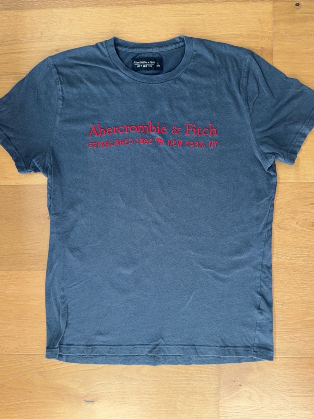 VTG Y2K Abercrombie & Fitch Soft A&F Tee Embroidered Logo Tee Navy Mens L Preppy